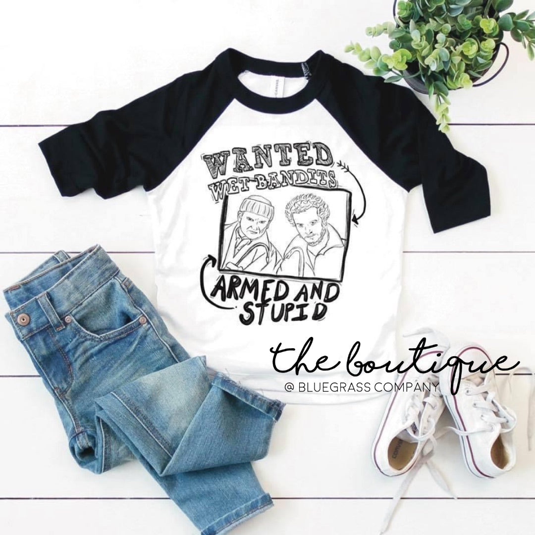 Wet Bandits Raglan - White and Black YOUTH