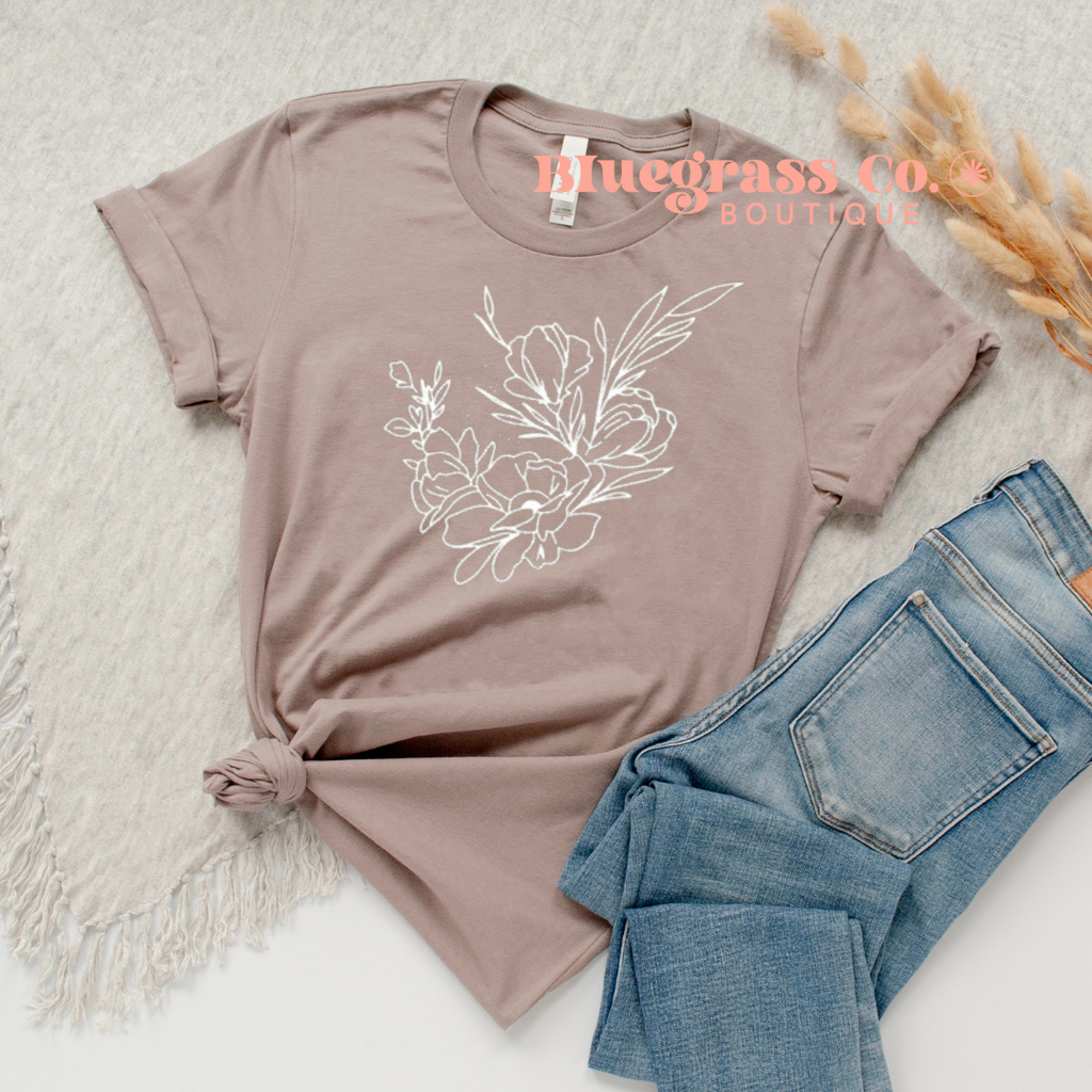 Flower Boho Doodle Tee - Heather Tan