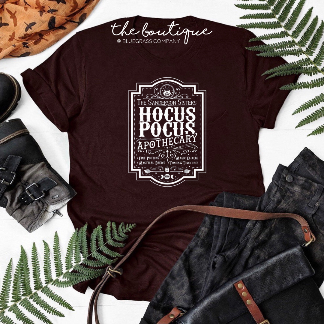 Hocus Pocus Apothecary Tee - Deep Oxblood Black