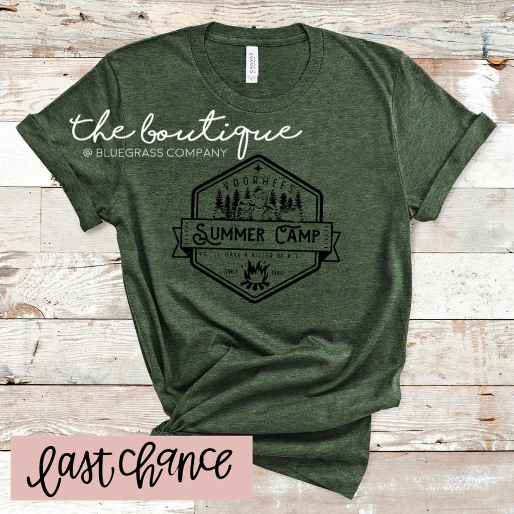 Voorhees Summer Camp Halloween Tee - Heather Military Green