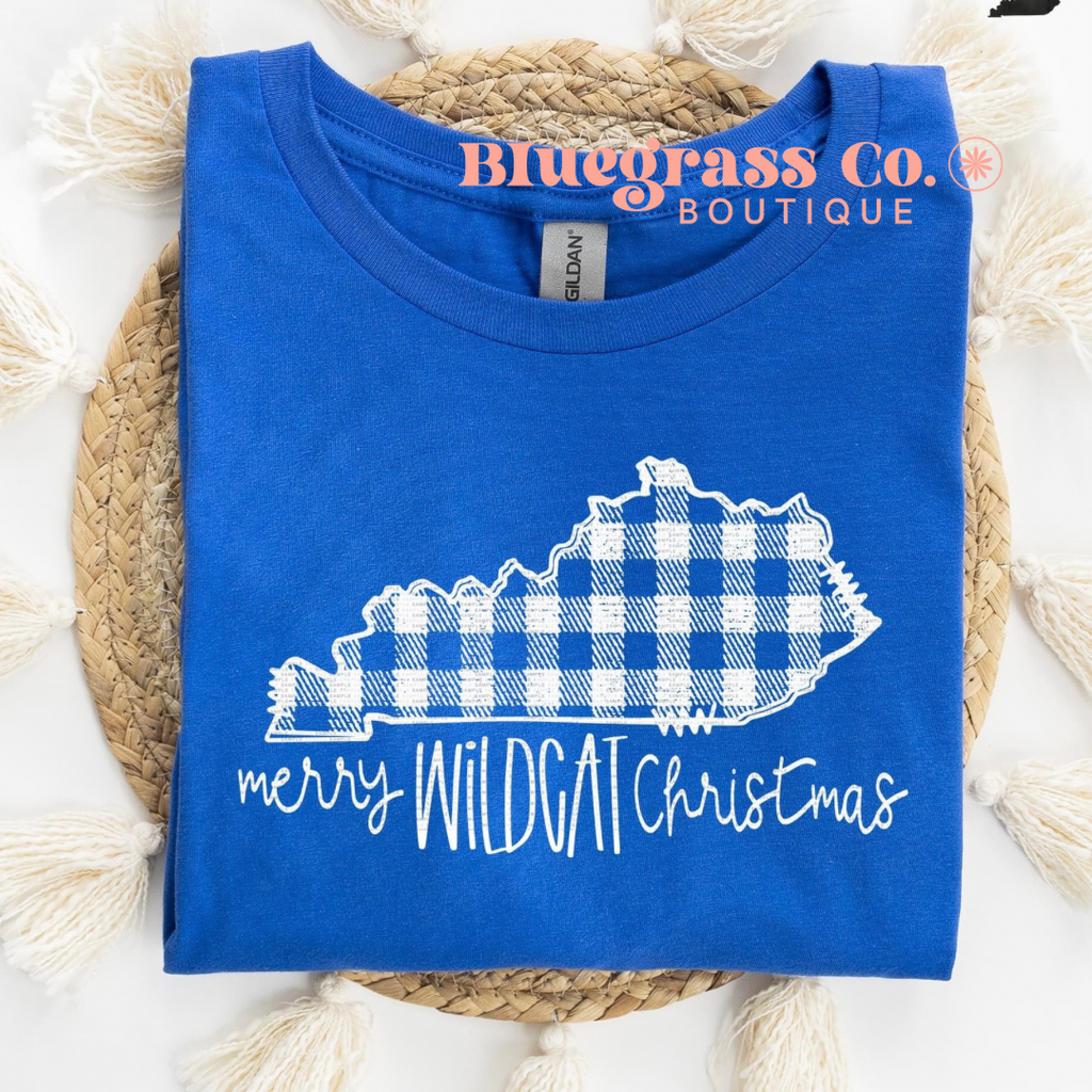 Merry Wildcat Christmas Tee - Royal Blue