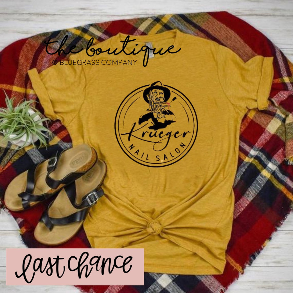 Krueger Nail Salon Halloween Tee - Vintage Mustard