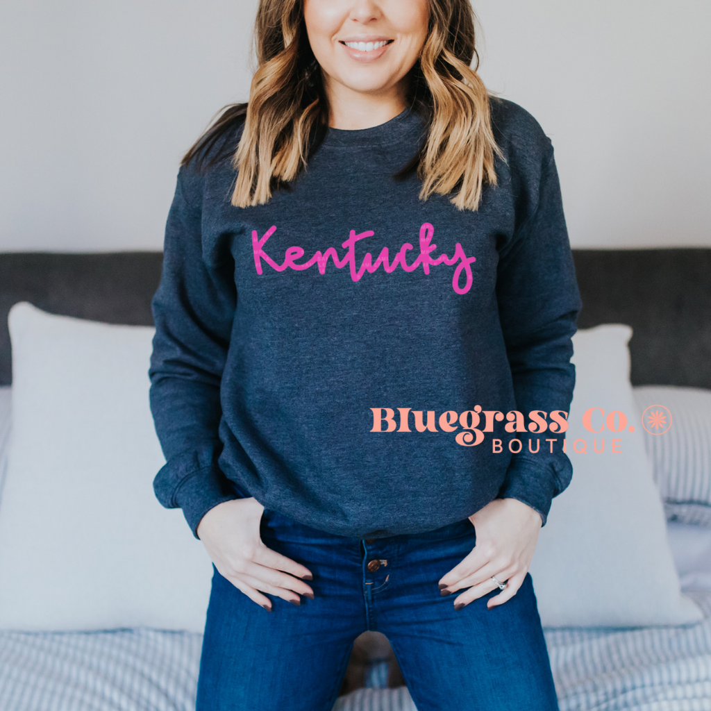 Kentucky Hot Pink Script Sweatshirt - Heather Navy