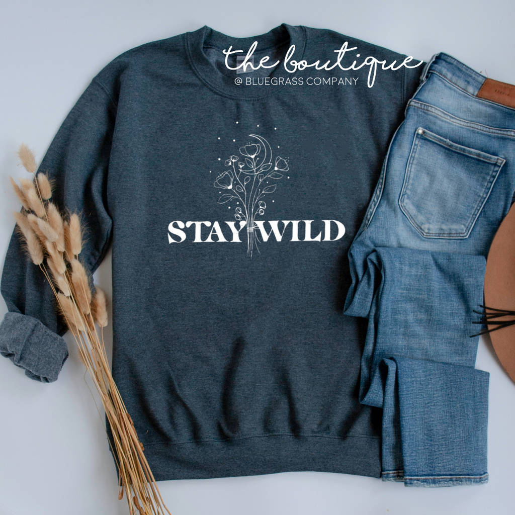 Stay Wild Boho Sweatshirt - Heather Navy