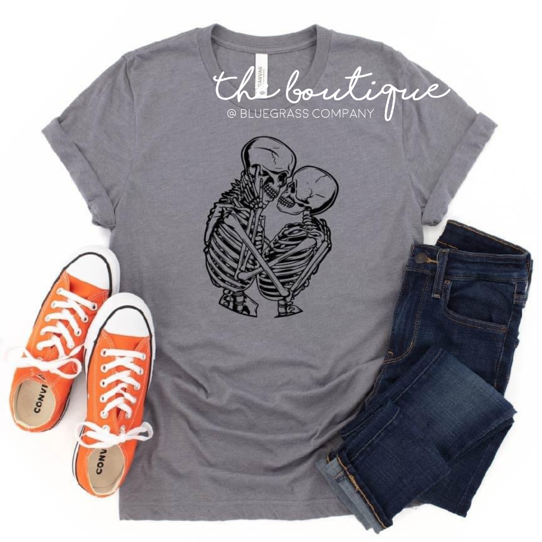 Embracing Skeletons in Black Tee - Charcoal