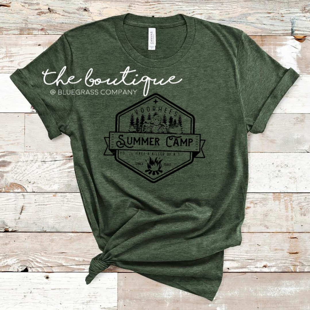 Voorhees Summer Camp Halloween Tee - Heather Military Green