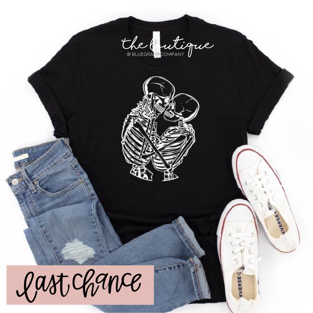 Embracing Skeletons in White Tee - Black